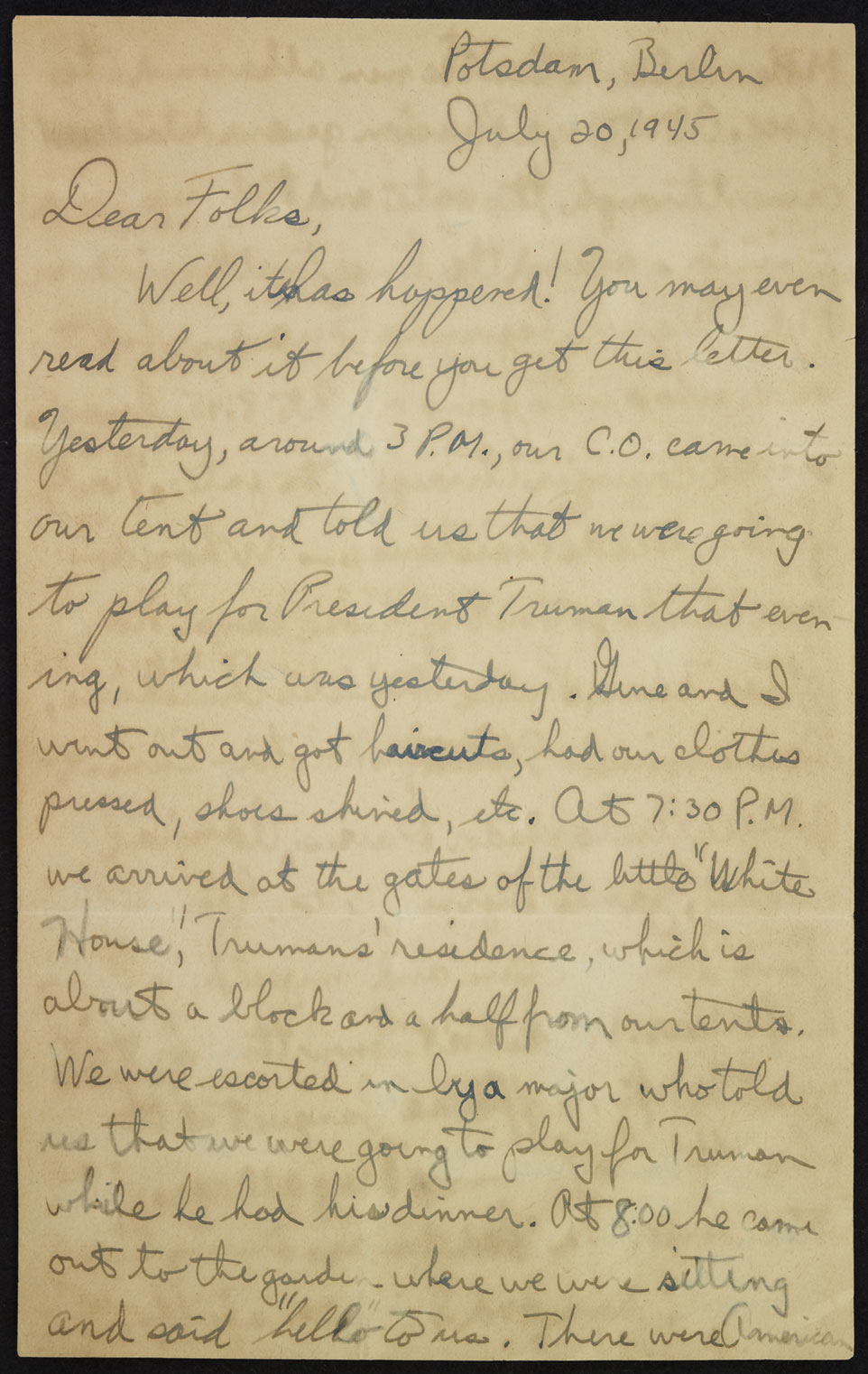 Letter from Potsdam, July 20, 1945