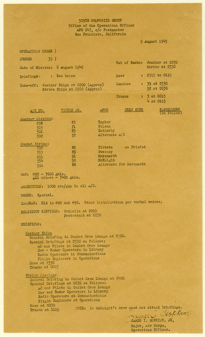 Strike order of Hiroshima mission